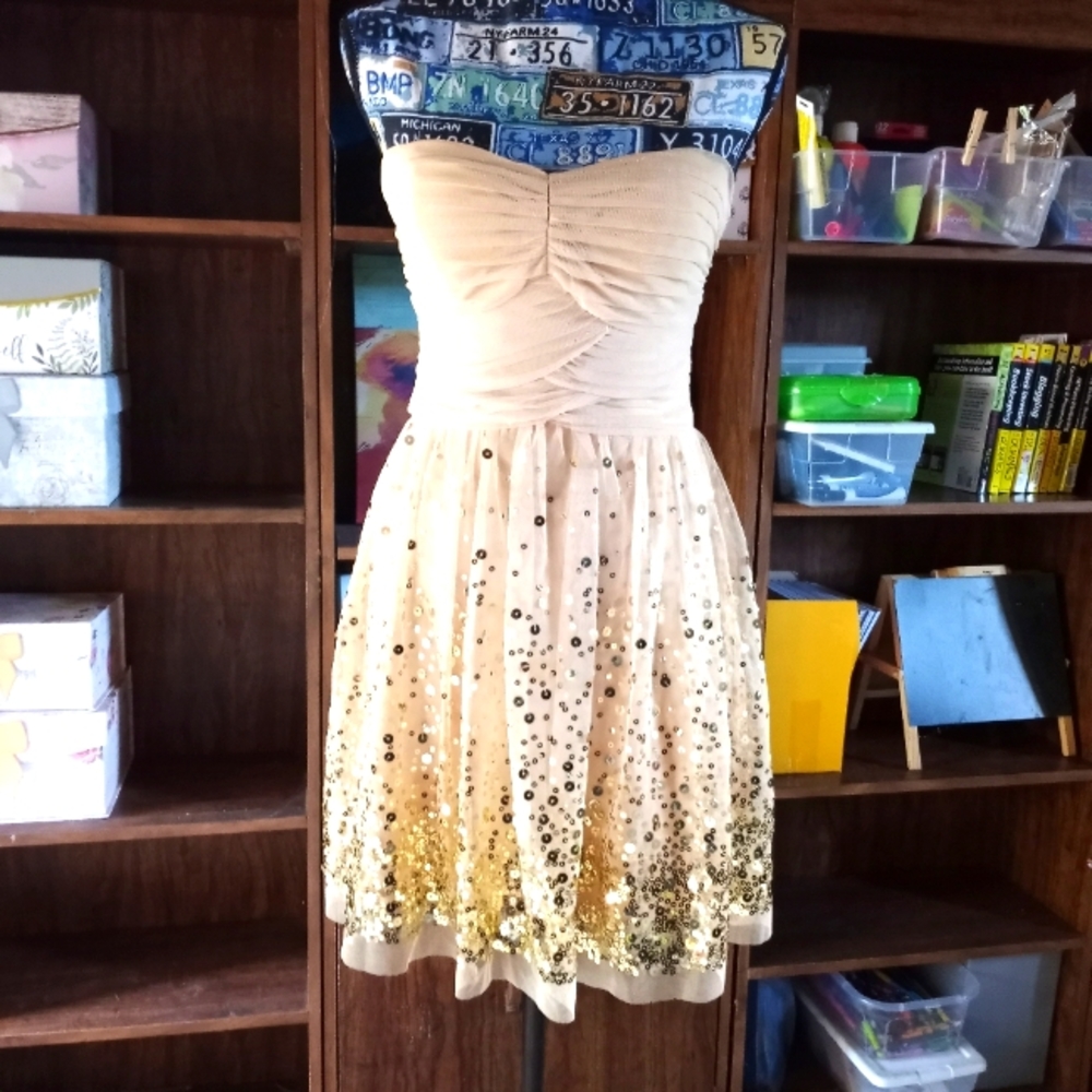 dELiA*s Strapless Dress in Cream and Gold